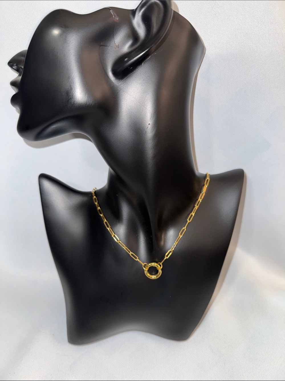 Plunder Gold Tone Link Necklace with Round Hoop Pendant